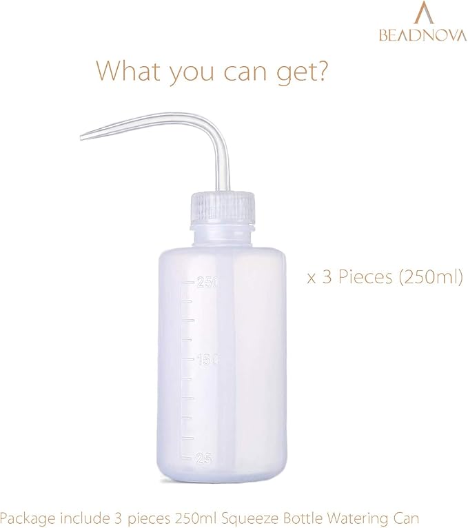 BEADNOVA Squeeze Bottle Plant Watering Bottle 250ml 8oz Small Wash Bottle Squeeze Plastic Small Watering Can for Indoor Plants Succulent Watering Can (3pcs)