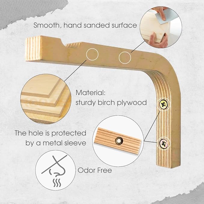 2-Piece Set of Plant Hooks for Wall 6 inch - Mounted Wooden Plant Hook - Indoor and Outdoor Bracket Plant Hanger for Planters, Lanterns, Bird Feeders, Patio Decorations (Natural)