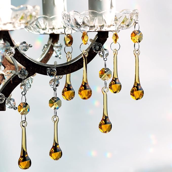 12pcs Raindrop Crystal Chandelier Prisms Parts, 53mm Hanging Crystals Beads for Chandeliers, Home Decoration (Topaz)