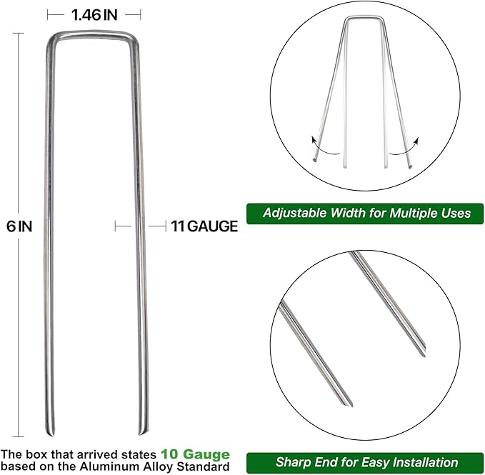 Landscape Staples 6 Inch 60 Pack 11 Gauge, Garden Staples Galvanized Landscape Pins Anti-Rust Landscape Fabric Stakes for Securing Irrigation Tubing, Fence, Weed Barrier, Ground Cover
