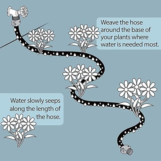 Garden Flat Soaker Hose 10 Ft for Garden Beds, Water Hose Linkable Irrigation System Lightweight and Easy Gardening Yard Work Watering Plants and Flowers