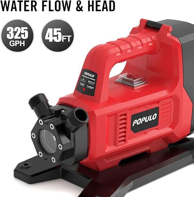 POPULO Hybrid Water Transfer Pump, 20V or 120V Portable Cordless Utility Pump, Upgraded 325 GPH Electric Transfer Water Pump with 4.0Ah Battery for Rain Barrel, RV, Tank, Irrigation, Ponds, Garden