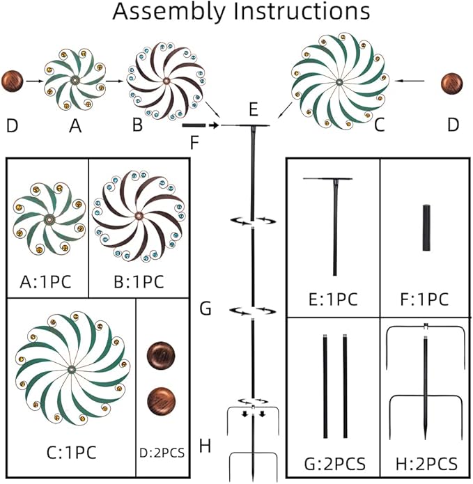 VEWOGARDEN 20" Dia Large Wind Spinner, Outdoor Metal Windmill Spinner - Yard Art Spinner Wind Catchers Sculpture for Patio, Lawn & Garden Decor