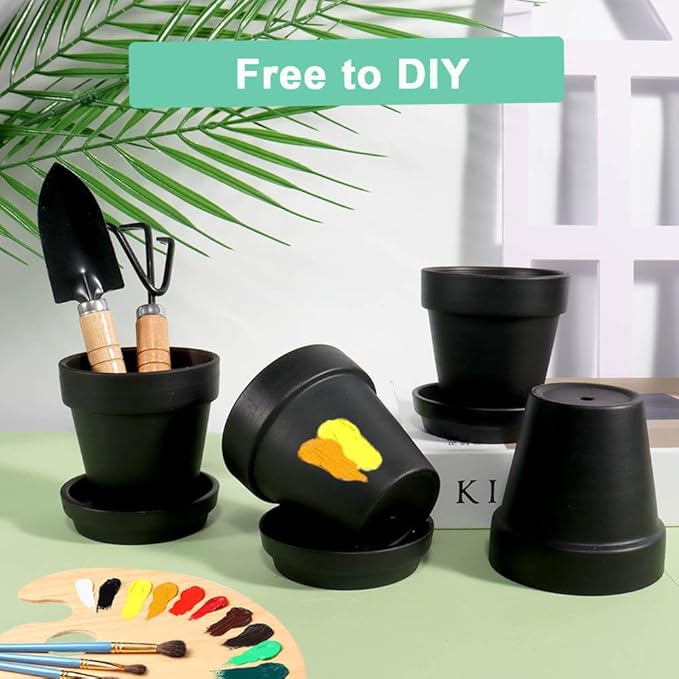 vensovo 3 inch Black Terracotta Clay Pots for Plants with Saucer - 12 Pack Small Terra Cotta Planter Great for Garden Windowsill Indoor & Outdoor Wedding Favors Gifts