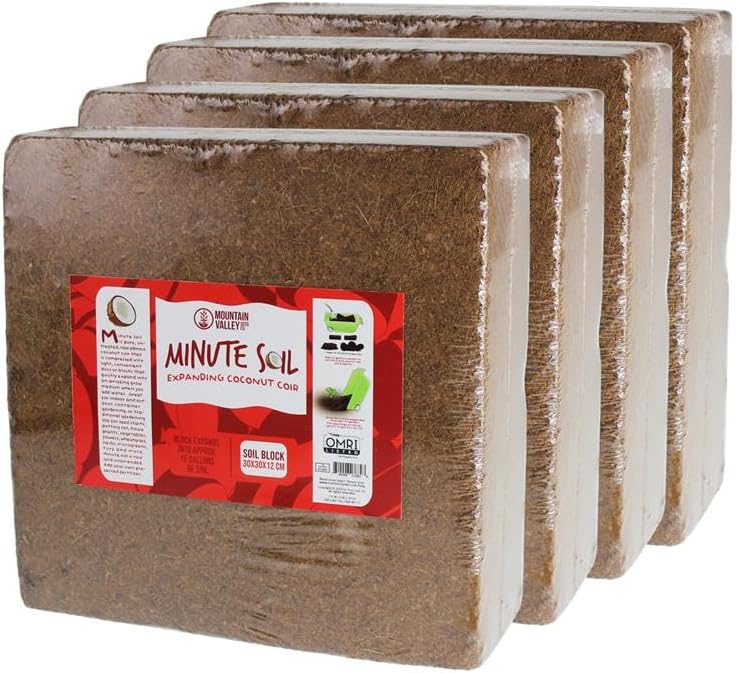 Minute Soil Bulk Coconut Coir Block 4-Pack – OMRI Listed for Organic Use – 48 lb Compressed Grow Medium – Expands with Water – Gardening, Beds, Containers