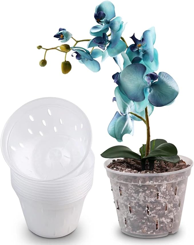 YIKUSH Orchid Pots with Holes Clear Orchid Pot Plastic Plant Pot Flower Pots Outdoor and Indoor Use 4.5 Inch 10Pack