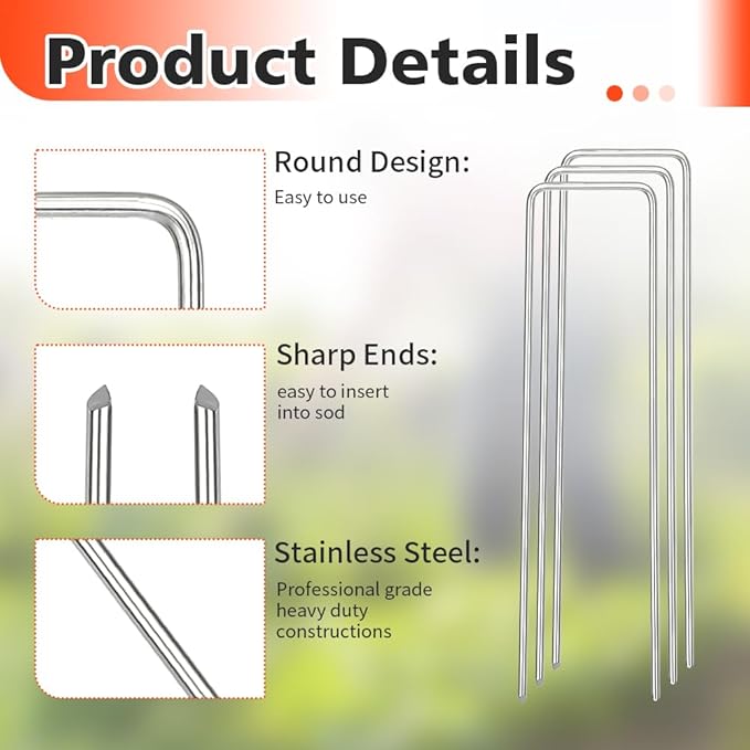 Landscape Staples, Galvanized Garden Stakes, U-Shaped Garden Staples, 20 Pcs 6 Inch 11 Gauge Plant Cover Stakes, Anti-Rust Ground Sod Pins Yard Stakes for Weed Barrier Fabric Irrigation Tubing