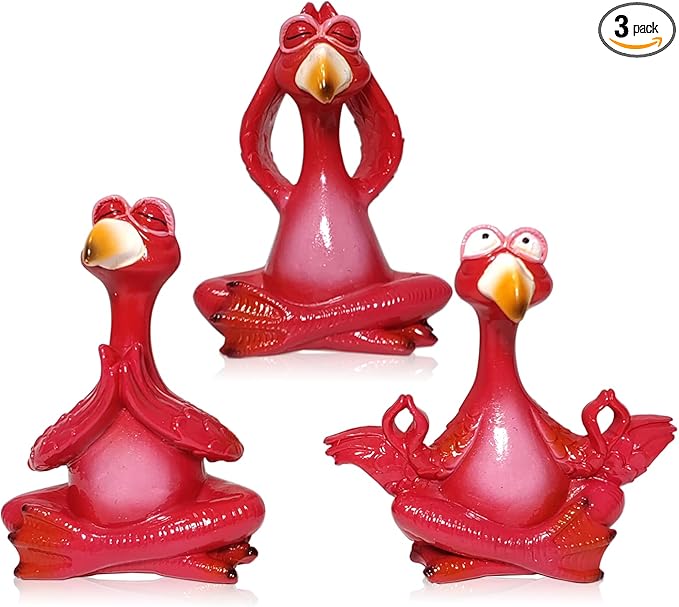 4-Inch Mini Yoga Flamingo Set – Resin Flamingo Statues for Home and Garden Decor – Fun Hawaii-Inspired Flamingo Gift for Women, Friends, and Family