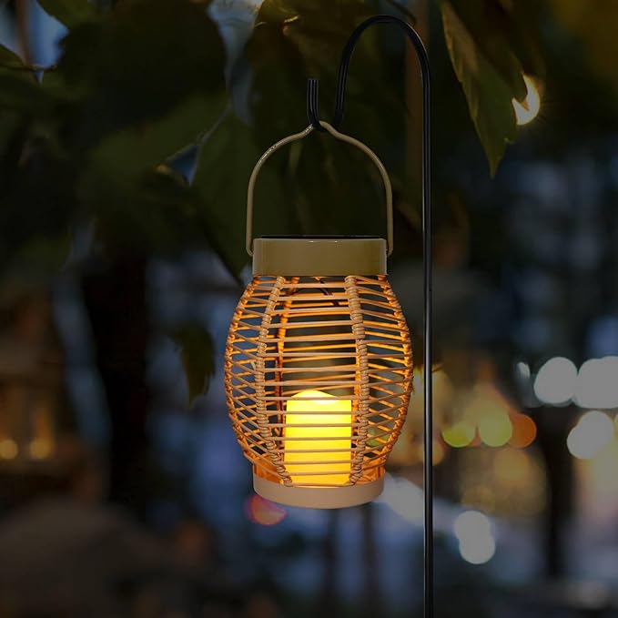 Solar Lanterns, Hanging Outdoor Lantern with LED Flickering Flameless Candles, Waterproof Outdoor Garden Lanterns Decorative for Patio, Porch,Deck, Yard, Table Decor