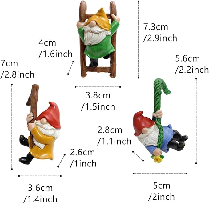 Set of 3 Cute Climbing Gnome Figurines Flower Pot Hugger, Resin Hanging Gnomes Statue Outdoor Decor Fence Ornaments for Patio Lawn Garden Yard