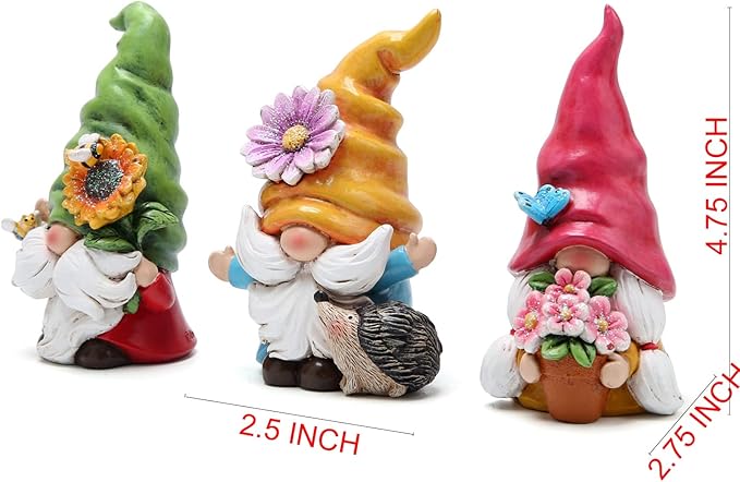 Hodao Set of 3 Spring Gnome Decorations Flower Gnomes Ornaments Decor Summer Gnomes Figurines Spring Gnomes for Outdoor Garden Decor Spring Birthday Gifts for Mom, Women, Grandma (Multicolor)