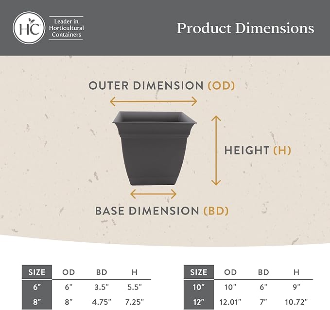 The HC Companies 10 Inch Eclipse Square Planter with Saucer – Indoor Outdoor Plant Pot for Flowers Vegetables Herbs, Cappuccino (Pack of 2)