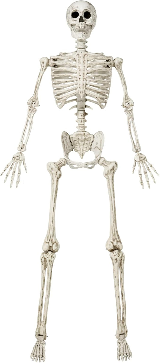JOYIN 6.9 FT Halloween Skeleton Posable Plastic Full Body Realistic Human Bones with Movable Joints for Indoor Outdoor Halloween Props Spooky Scene Party Decorations（White, No Screwdriver）