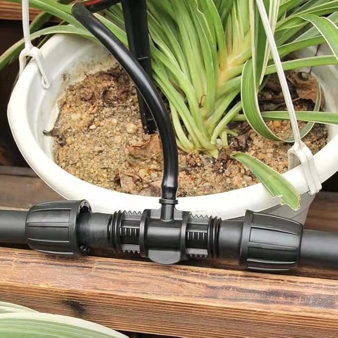 Irrigation Fittings for 1/2 inch Tubing (1/2" ID x 0.65" OD) to 1/4 inch Irrigation Tubing, Anti-Drop Locked Barbed Reducing Tee for Drip Hose - Pack of 10