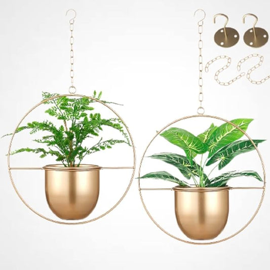 2 Pack Gold Hanging Planter, Hanging Planters for Indoor Plants with 5.5" Pot + Ceiling Hook + Extender Chain, Gold Plant Hanger, NO Plant incld