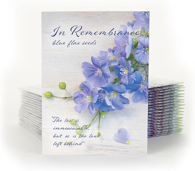 Bentley Seed Co. | in Remembrance Love Left Behind | Non-GMO, Non-Coated Blue Flax Seed Packets | Memorial & Funeral Keepsake | Linum Lewisii