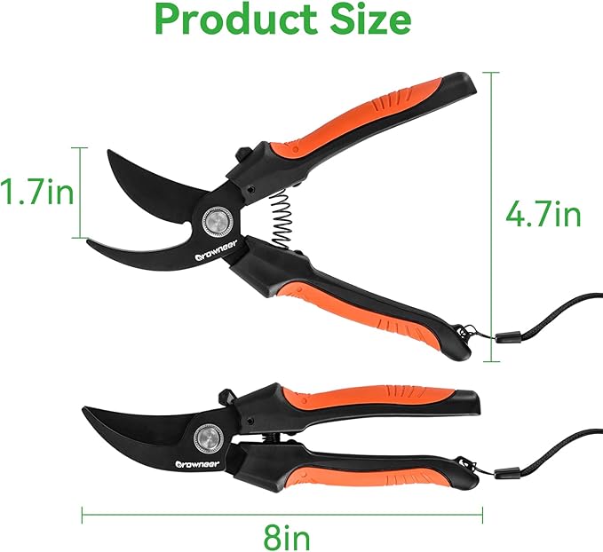 GROWNEER Bypass Pruning Shears, 8 Inch Teflon Coated Plant Scissors, Hand Pruners for Gardening, Garden Clippers Handheld, Hedge Trimmers with Sap Groove and Lanyard for Branch, Flower, Bonsai