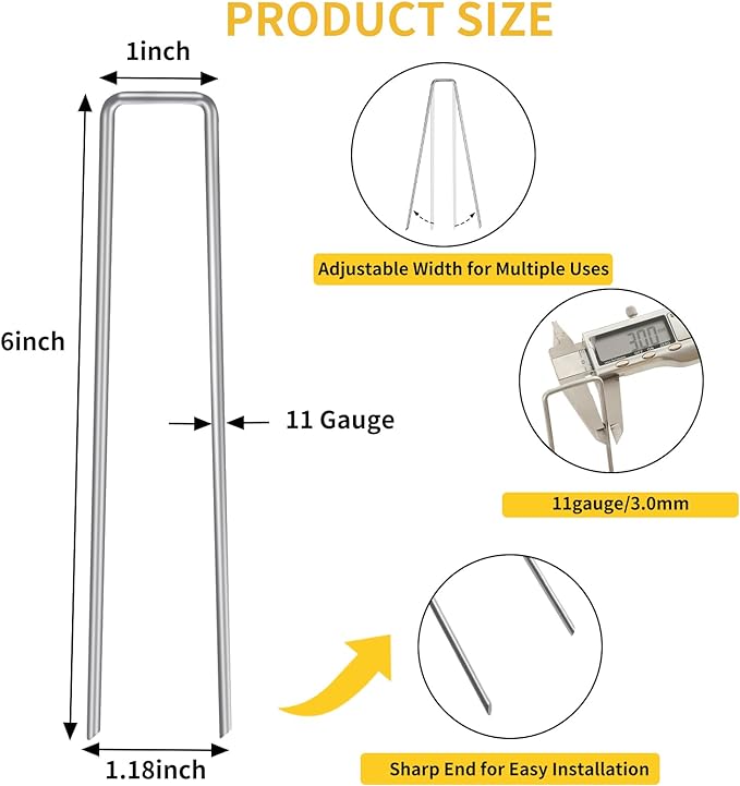HongWay 420 Pack Landscape Staples 6 Inch 11 Gauge Stakes, Galvanized Garden Staple U-Shaped Pins and Landscaping Staples for Sod Anchoring Landscape Fabric Irrigation Tubing