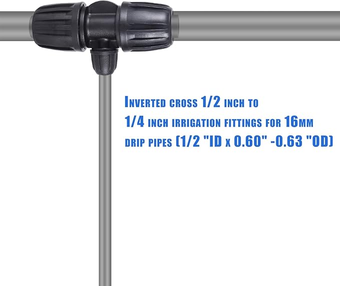 Locked Barbed Tee Connectors,1/2 Inch to 1/4 Inch Irrigation Tubing Fittings Kit for (1/2'' ID x 0.60''-0.63'' OD) 16mm Drip Tubing (20 Pcs Barbed Tee 3-Way)