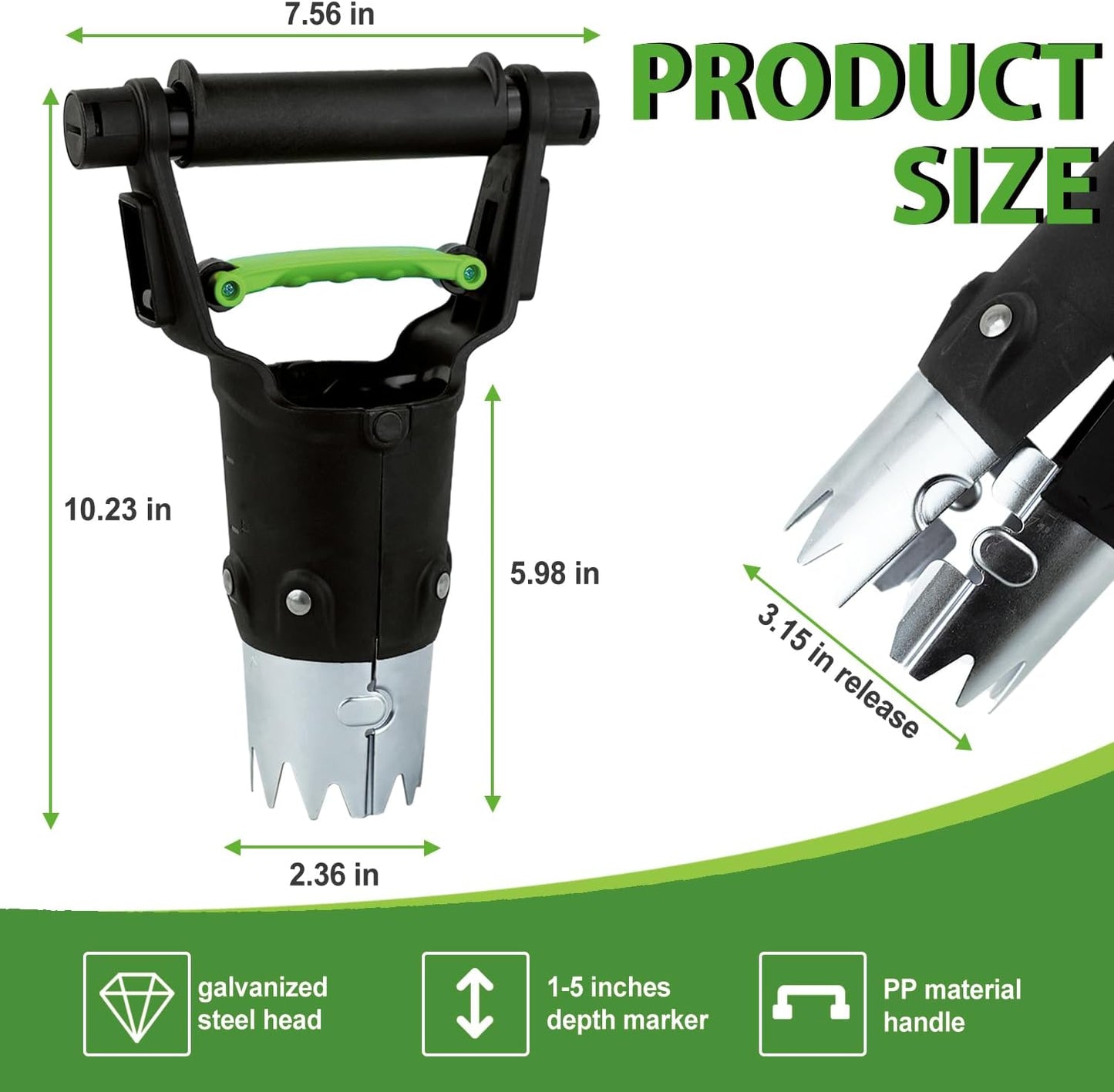 Hugeleaf Bulb Planter Tool, 1-5 Inch Depth Garden Bulb Planter with Comfortable Grip Handle, Galvanized Steel Serrated Edge for Planting Tulip Daffodils Dahlias Onions