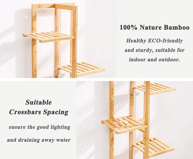 Bamboo 6 Tier 7 Potted Plant Stand Rack Multiple Flower Pot Holder Shelf Indoor Outdoor Planter Display Shelving Unit for Patio Garden Corner Balcony Living Room