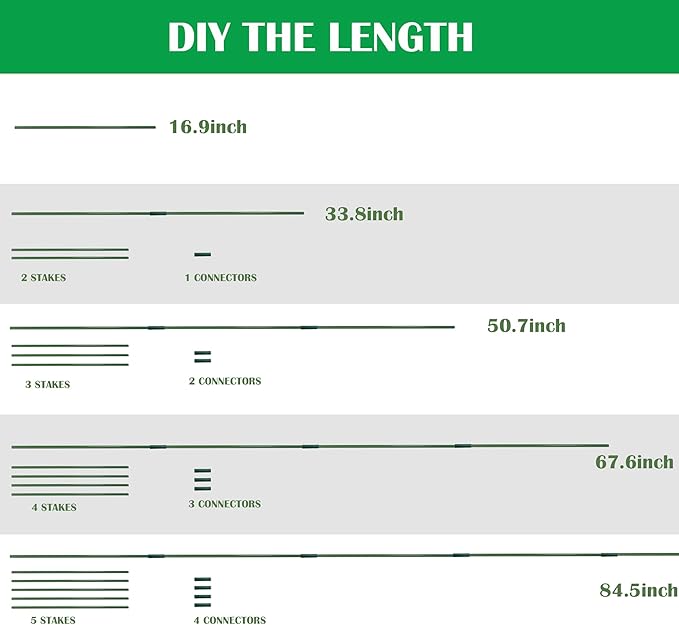 Xiny Tool 126pcs Garden Stakes Set, Includes 50Pack 17" Garden Poles, Tomato Climbing Plant Trellis Plant Climbing Frame for Vegetables Cucumber Fences Beans Outdoor Gardening (Green, 25 Pack)