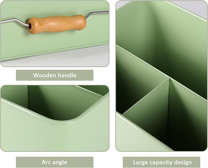 Metal Garden Tool Caddy, 3 Compartments Garden Tool Organizer with Handle, Garden Tool Box for Indoor and Outdoor, Gardening Tool Kit Holder Empty, Gardening Supplies, Gardener Gift (Green)