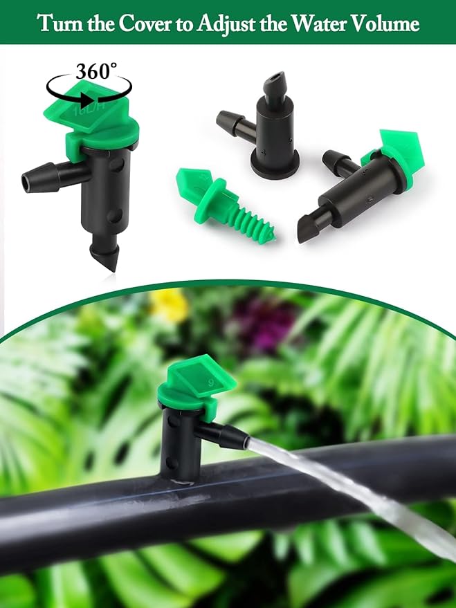 Kalolary 90 Pieces Drip Emitter, 3 Colors Garden Flag Irrigation Drippers in 3 Sizes, 1 GPH, 2 GPH, 4 GPH Per Hour for Trees and Shrubs Watering