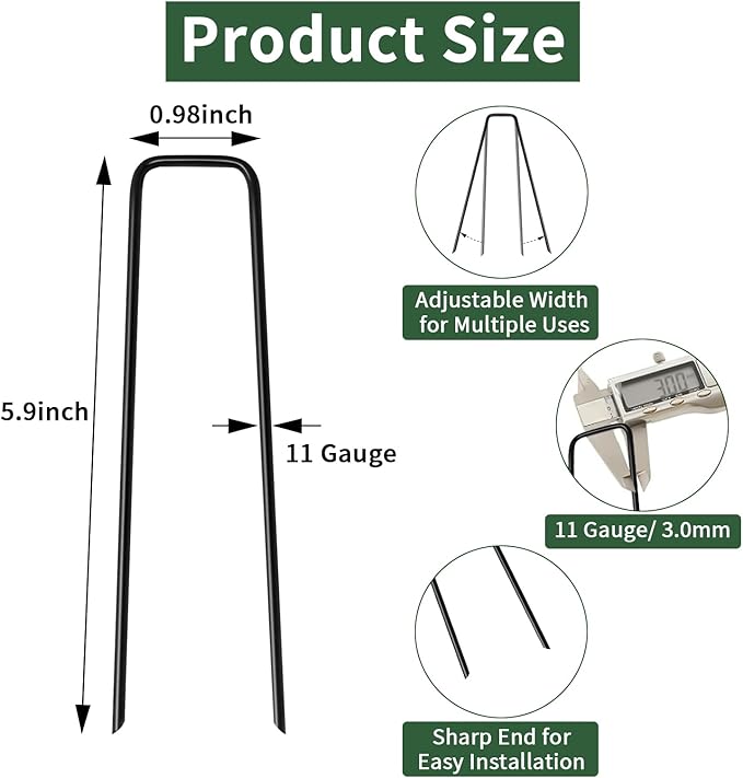 6 Inch Galvanized Garden Landscape Staples Stakes, Heavy Duty Anti Rust Stakes U-Shaped Weed Barrier Fabric Stakes for Holding Fence Ground Cover Artificial Turf Soaker Hose Dripper Irrigation (50).