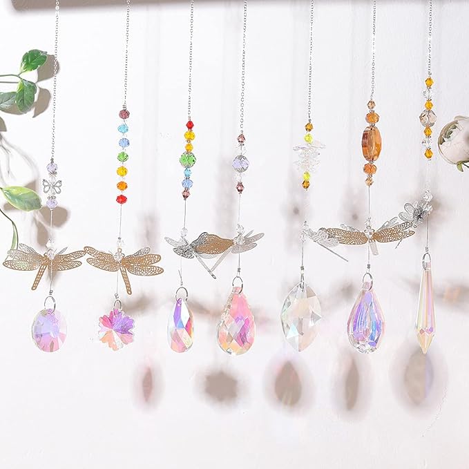 Pack of 7 Crystal Suncatchers Dragonfly Pendant Rainbow Maker Hanging for Window Wedding Garden Decor