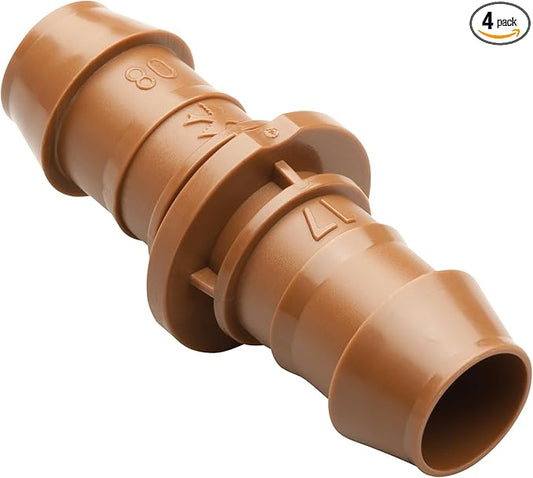Rain Bird BC50/4PS2 Drip Irrigation Universal Barbed Coupling Fitting, Fits 5/8", 1/2", .700" Drip Tubing, 4-Pack