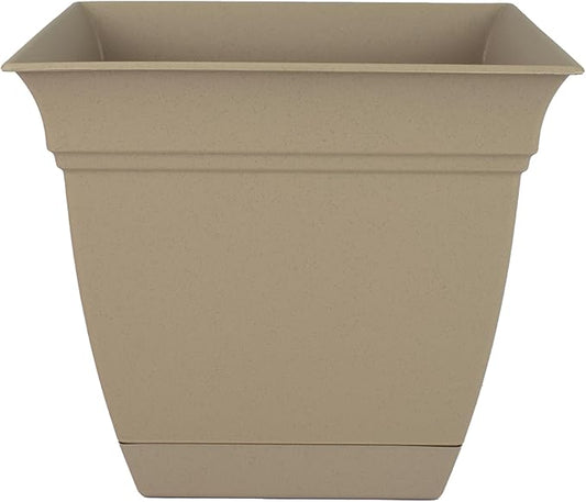 The HC Companies 10 Inch Eclipse Square Planter with Saucer – Indoor Outdoor Plant Pot for Flowers Vegetables Herbs, Sandstone