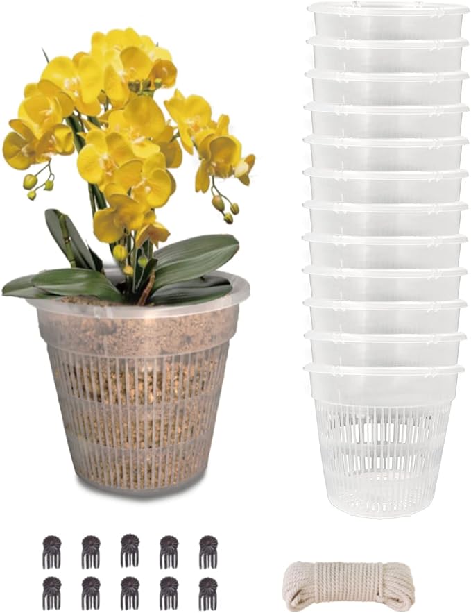 Orchid Pots, 12 Pack 4.5in Orchid Pots with Holes, Clear Orchid Pots for Repotting, Breathable Slotted Orchids Planter for Small and Medium Sized Orchids(12Pcs 4.5in)