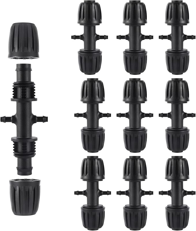 Barbed Tee 1/2 Inch to 1/4 Inch Irrigation Tube Fittings for (1/2'' ID x 0.60''-0.63'' OD) 16mm Drip Tubing Anti-Drop Barbed Connectors,4-Way-10 Pcs
