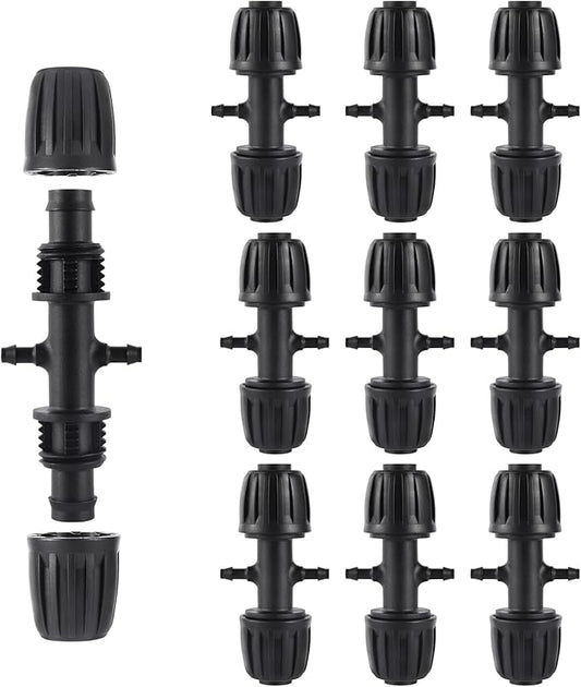 Barbed Tee 1/2 Inch to 1/4 Inch Irrigation Tube Fittings for (1/2'' ID x 0.60''-0.63'' OD) 16mm Drip Tubing Anti-Drop Barbed Connectors,4-Way-10 Pcs