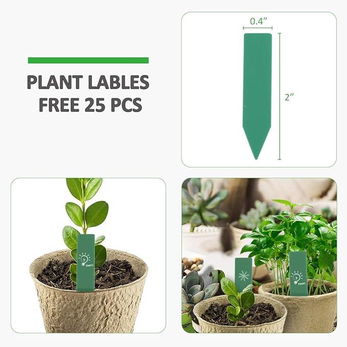 GROWNEER 60 Packs 2.4 Inch Peat Pots Plant Starters for Seedling with 25 Pcs Plant Labels Biodegradable Herb Seed Starter Pots Kits Garden Germination Nursery Pot