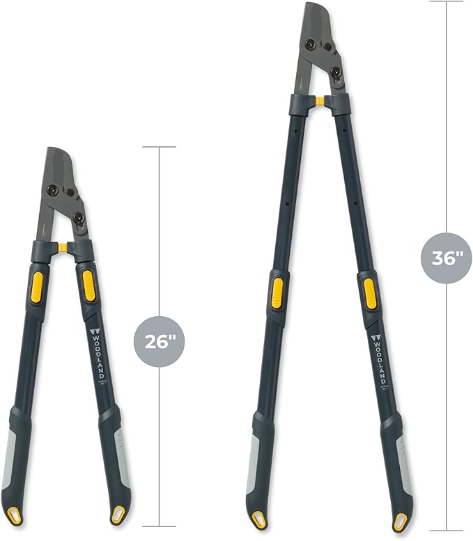 Woodland Tools Co. Heavy Duty Extendable Lopper – 25"-37" Telescoping Handles, LeverAction Mechanism, 1.75" Cut Capacity, Ideal for Tree and Branch Trimming