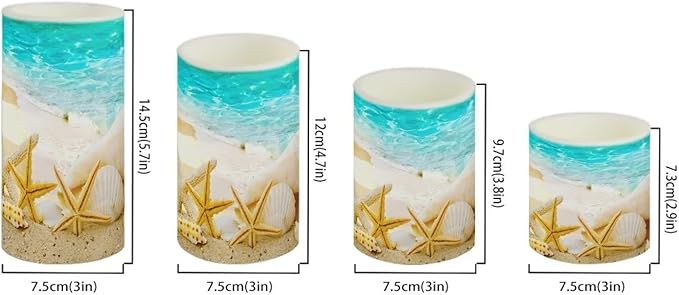 Beach Starfish Seashell Flameless Light Candles Battery Powered with Timer Remote Color Chaging Pillar Fake Candles Pack of 4 for Wedding Home Outdoor Decor