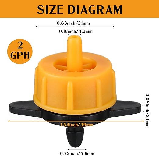 50 Pcs Drip Irrigation Emitters 1/4 Inch 2 GPH Water Tubing Irrigation Tubing Pressure Compensating Dripper Emitters System Drip Tip Constant Flow Heads Parts for Garden Watering Dripper