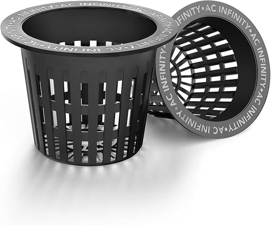 AC Infinity Net Cups 4-Inch, Heavy Duty Garden Slotted Net Pots with Wide Lip Rims, 25-Pack Black Bucket Basket for Indoor Outdoor Growing, Orchids, Aquaponics, Hydroponics