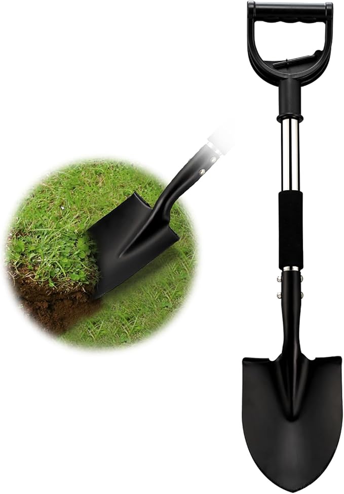 Shovel, Shovels for Digging Gardening, 31” Small Shovel for Camping, Off Road, Garden Spade Shovel with Round Point Blade, D-Handle, Comfort Grip, Metal Shovel Heavy Duty, Rust-Proof, Lightweight