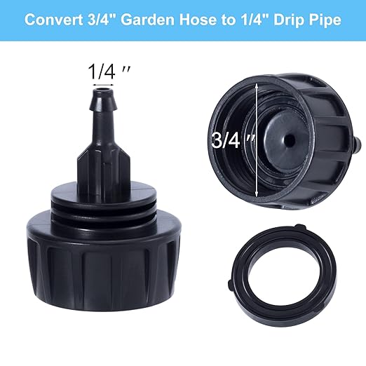 PAGOW Drip Irrigation Kit, 1/4 inch Fittings, Hose Adapter, Garden, Lawn, Black (6pcs Connector, 6 Washer)