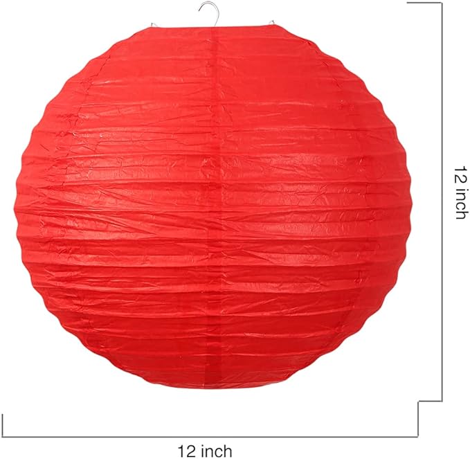 Chinese Style Paper Lanterns, Set of 12, Suitable for Party Decoration (Red, 12in)