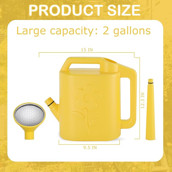 2 Gallon Watering Can for Indoor Plants, Garden Watering Cans for Outdoor Plant House Flower, Modern Plant Watering Can Large Long Spout with Sprinkler Head