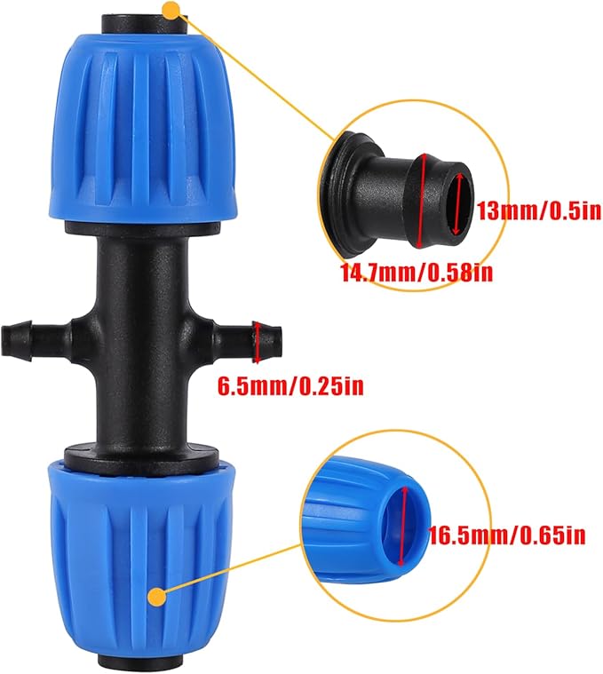 1/2 to 1/4 Inch 4-Way Barbed Fitting,Irrigation Tubing Variable Diameter Connectors,for 1/2 Inch (OD 0.620 in.ID is 0.520. in Irrigation Poly tubing and 1/4 Irrigation tubing(10 Pcs Blue)