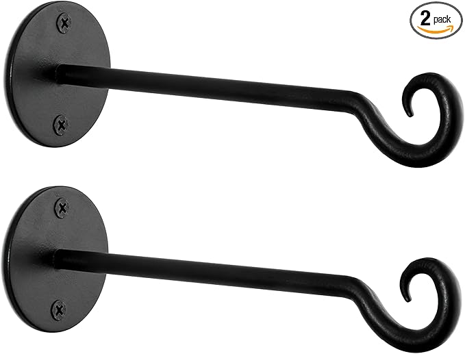 Monarch Abode Wall Mount Plant Hook Premium Metal Decorative Hanging Bracket for Plants Bird Feeders Planters Home Decor, Heavy Duty, 7.5 inch, Set of 2, Black