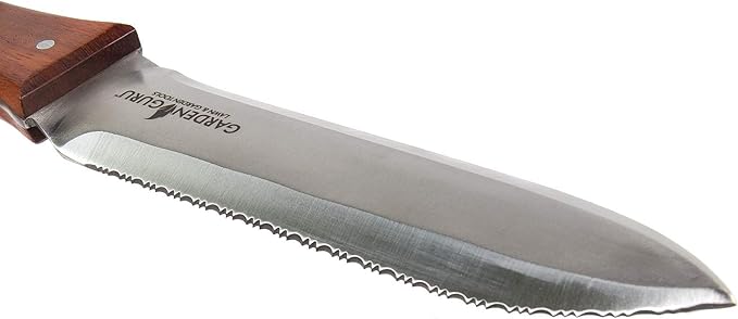 Garden Guru Hori Hori Garden Knife Deluxe Set for Weeding, Digging, Pruning, and Cultivating - Stainless Steel Full Tang Blade | Marks for Measuring Planting Depth | Nylon Sheath for Storage