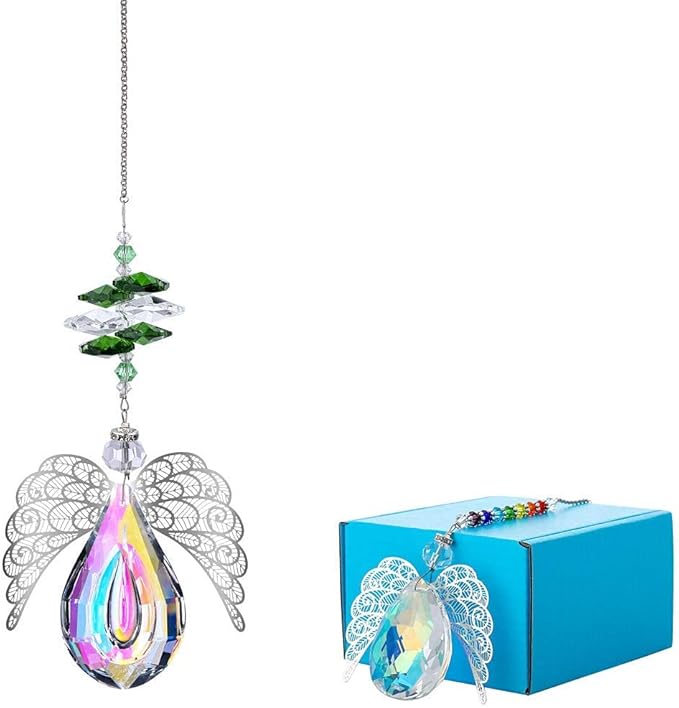 H&D HYALINE & DORA Metal Angel Wing Pendant with Rainbow Crystal Prisms Suncatcher Window Home Christmas Hanging Decor,Set 3pcs