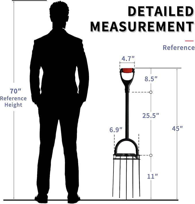 Garden Fork, Pitchforks for Digging Composting Spading, Long Hand Tiller & Cultivator - 5 Tine, 45 inches