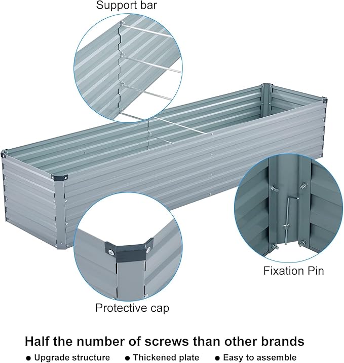 2 Pack 12x2x1FT Galvanized Raised Garden Beds Kit Outdoor Metal Gardening Planter Box for Vegetable Elevated Flower Herbs,Gray